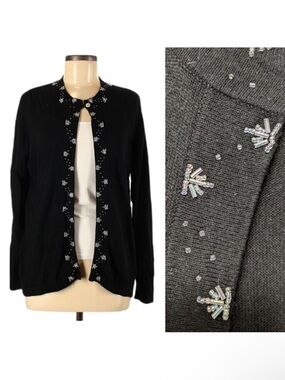 WASSERMAN Silk Cashmere Beaded Sweater Cardigan M